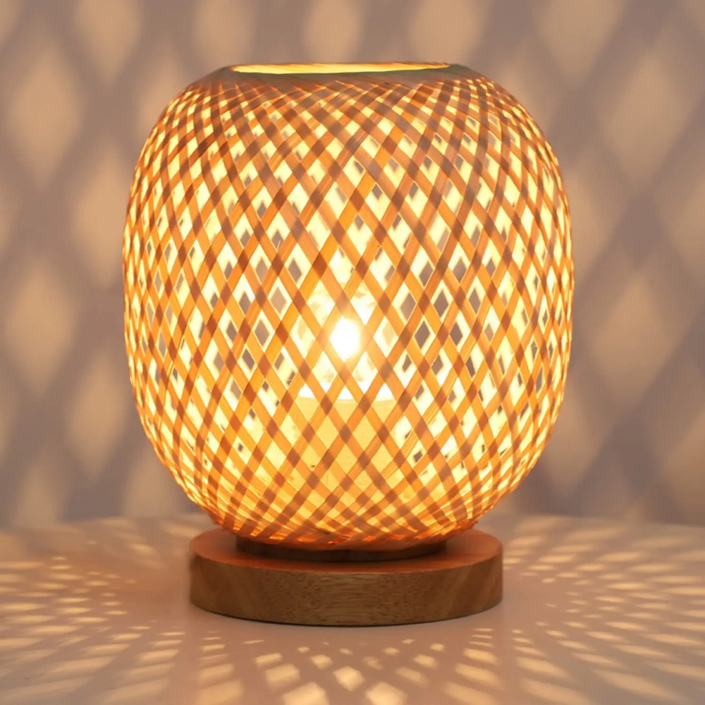 Desk Setup Vintage - Lampu Meja Bambu Alami Tenun Tangan