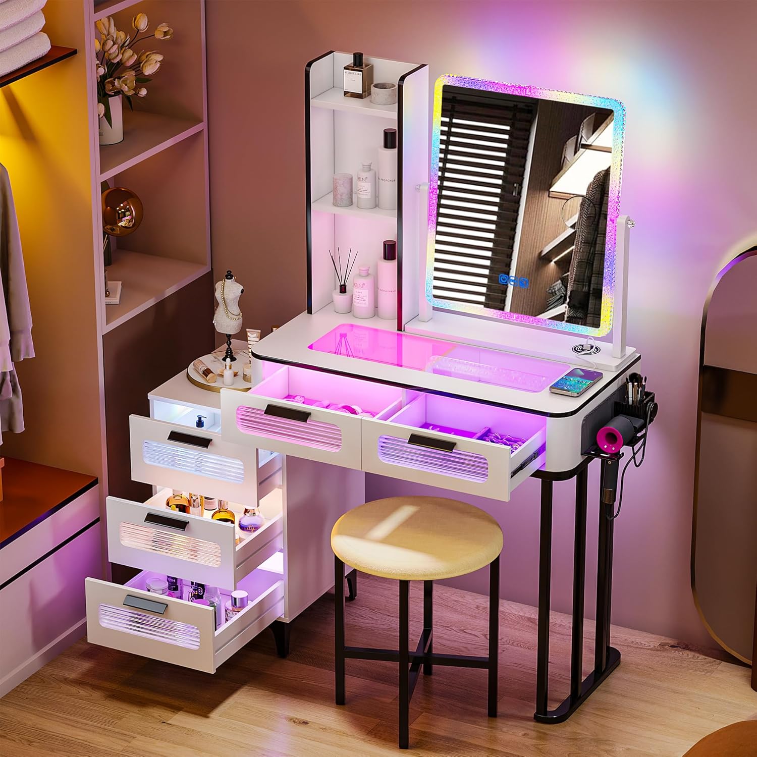 Desk Setup Charging Station - Meja Rias i*-RGB dengan Stasiun Pengisian