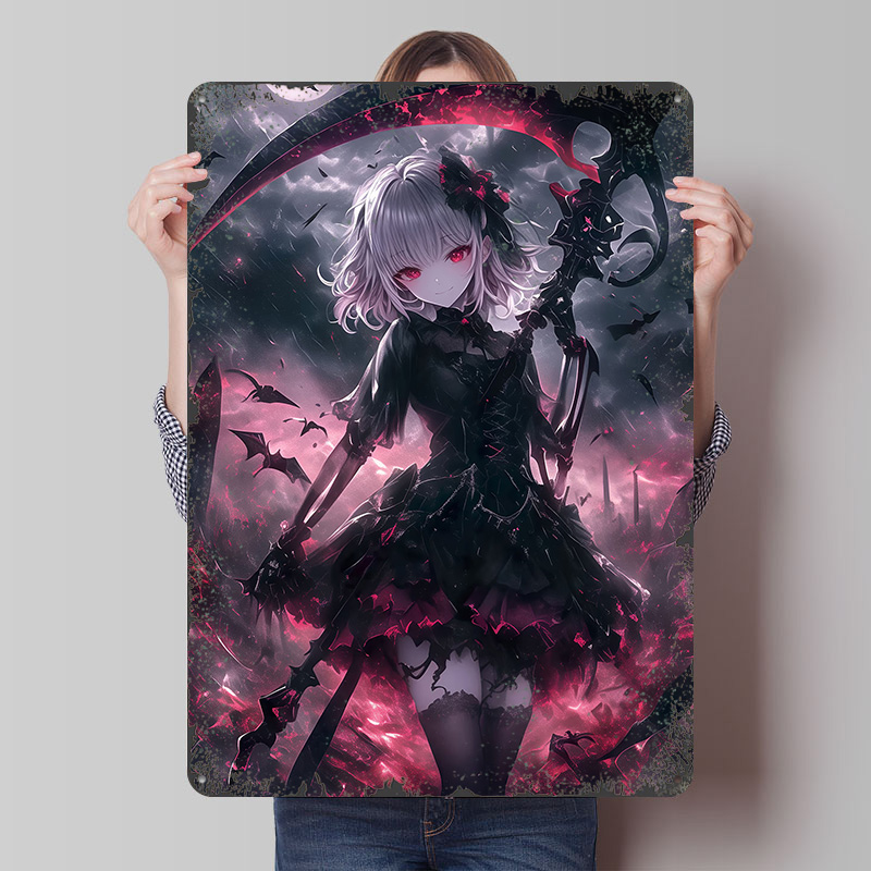 Desk Setup Vintage - Poster Gadis Grim Reaper Setan, Seni