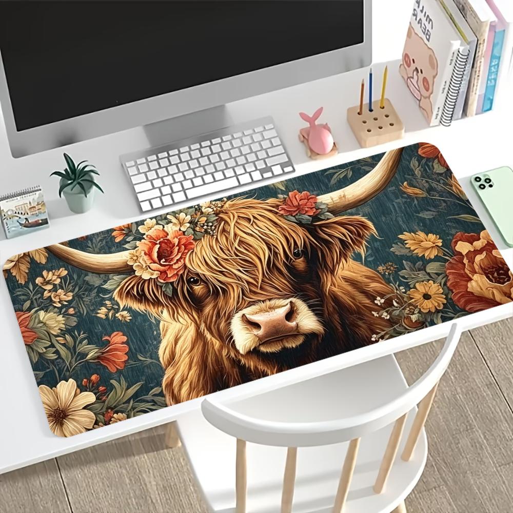 Desk Setup Vintage - Alas Mouse Gaming Motif Bunga Sapi