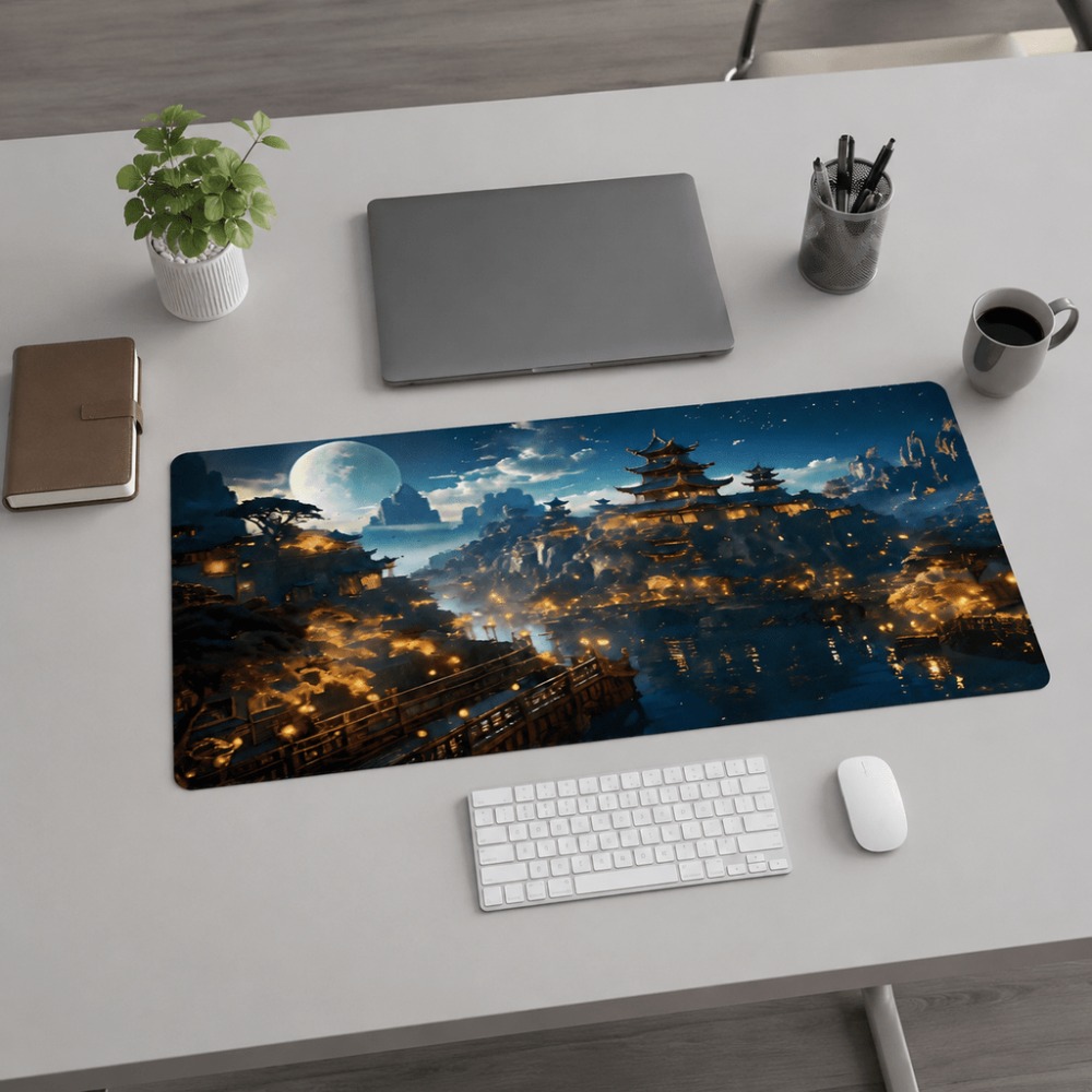 Desk Setup For Work - Alas meja memanjang dengan motif bulan