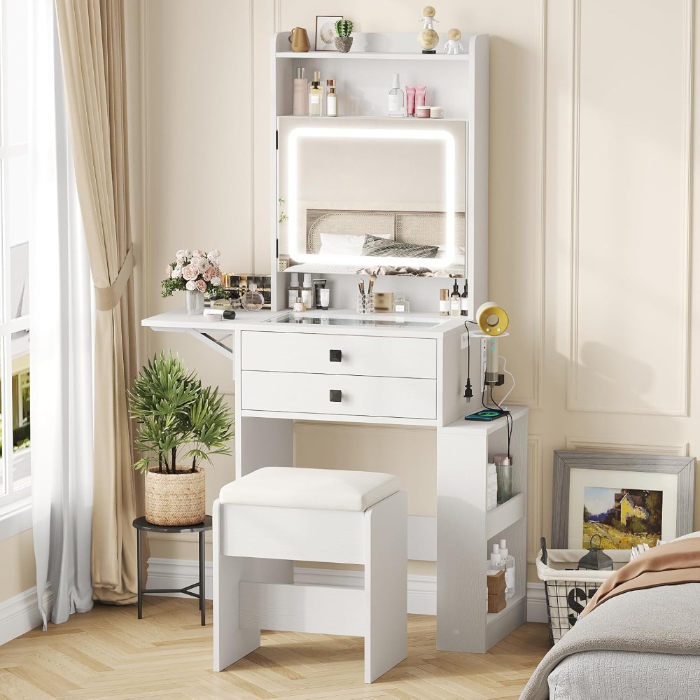 Desk Setup Charging Station - Meja Rias Kecil dengan 3 Cermin