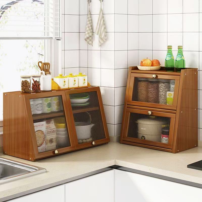 Drawer Organizer Bamboo - Lemari Penyimpanan Dapur Bambu dengan Pintu