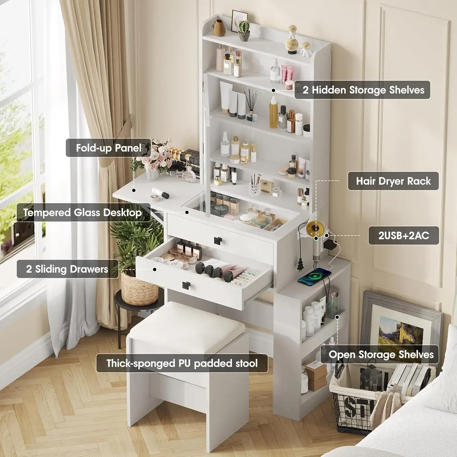 Meja Rias Kecil dengan Tiga Ce - Desk Setup Charging Station ulasan dan harga