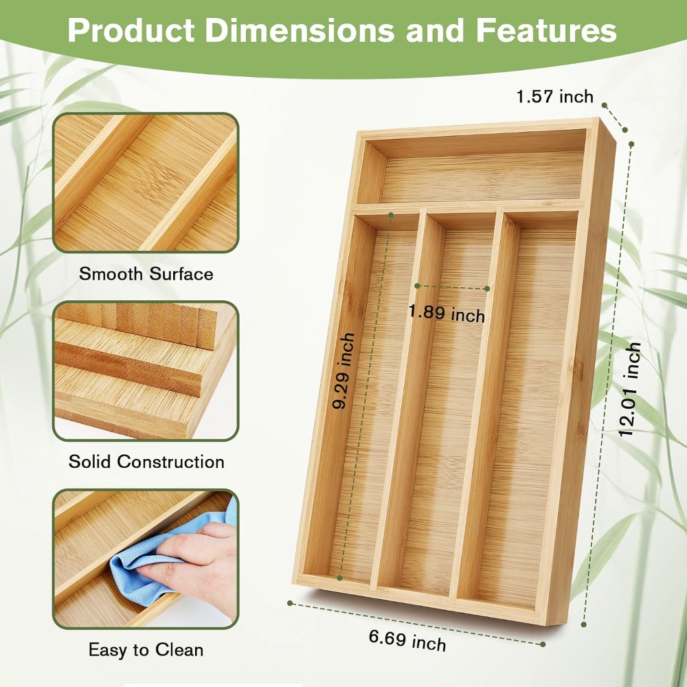 Organizer Peralatan Makan Keci - Drawer Organizer Bamboo ulasan dan harga
