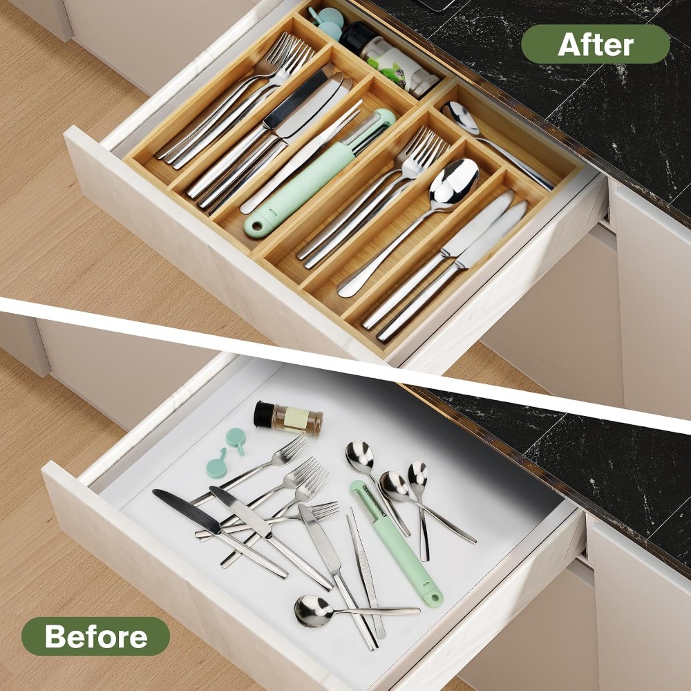 Organizer Peralatan Makan Keci - Drawer Organizer Bamboo ulasan dan harga