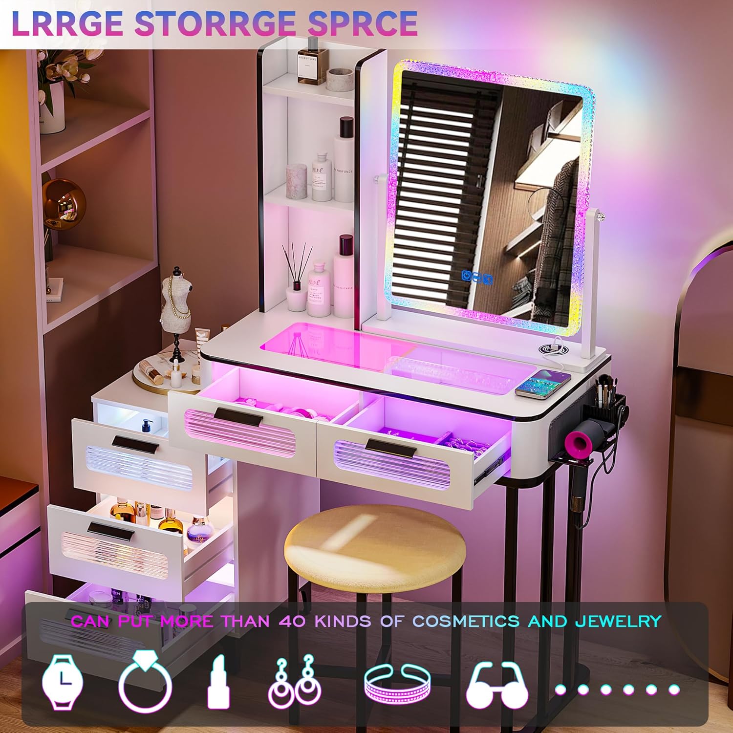 Meja Rias i*-RGB dengan Stasiu - Desk Setup Charging Station ulasan dan harga