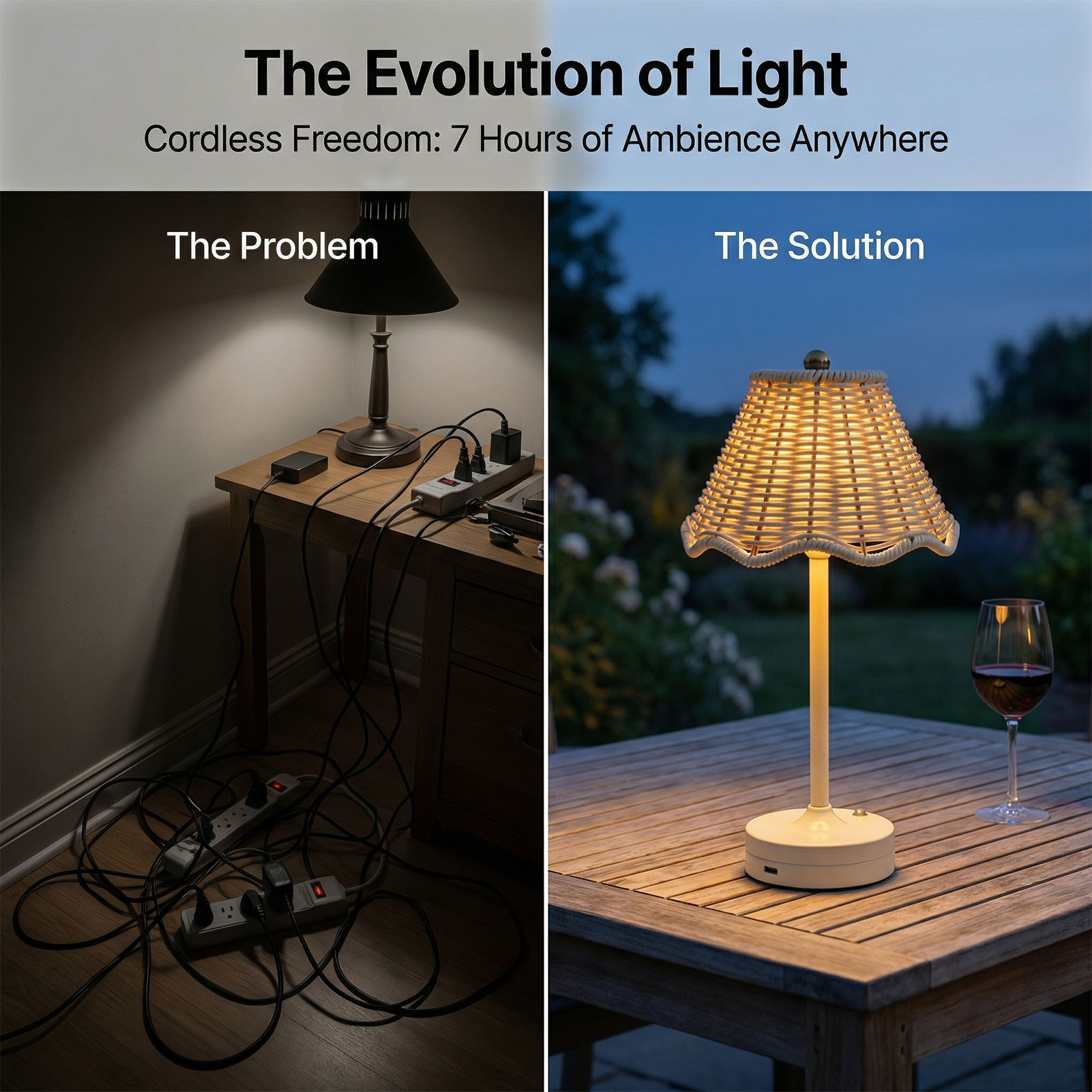 Lampu Meja Rotan Antik LED 3 W - Desk Setup Vintage ulasan dan harga