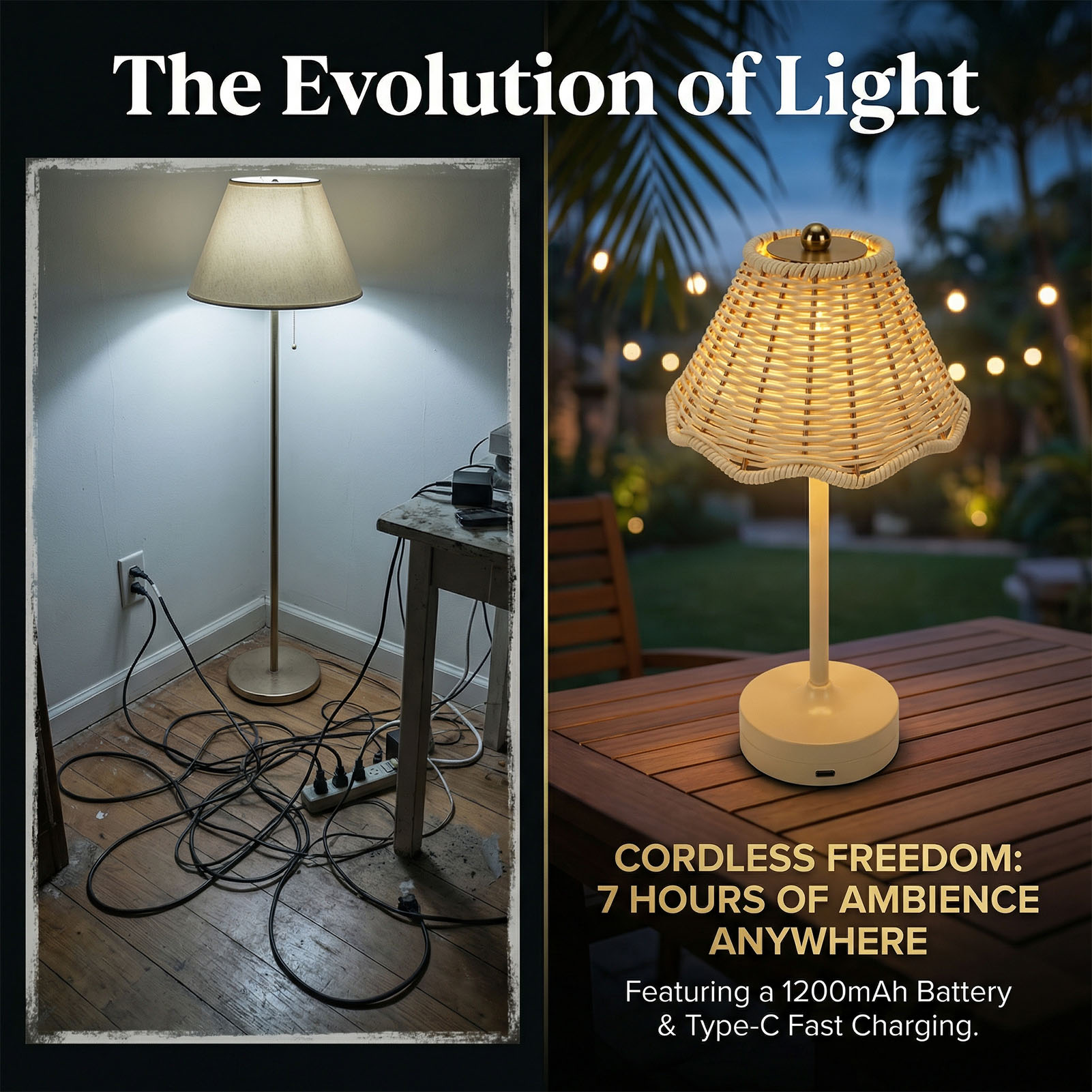 Lampu Meja Rotan Antik LED 3 W - Desk Setup Vintage ulasan dan harga