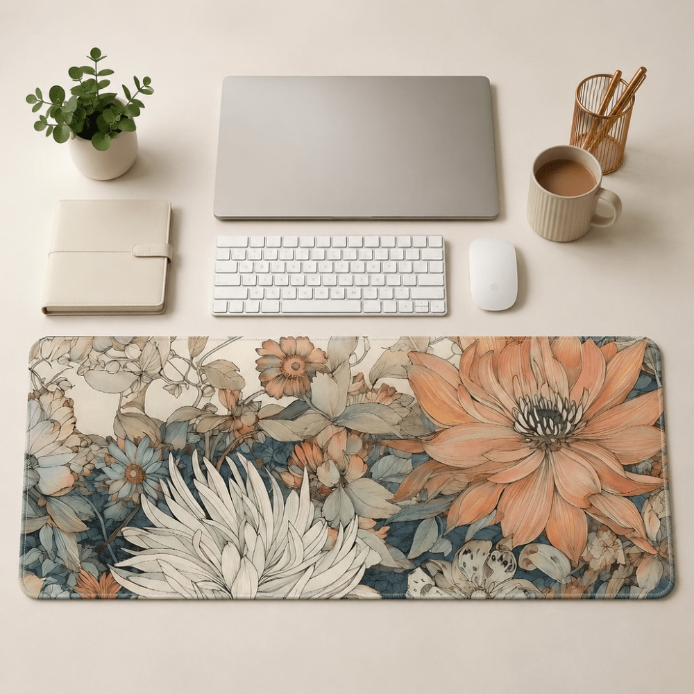 Alas meja bermotif bunga retro - Desk Setup For Work ulasan dan harga