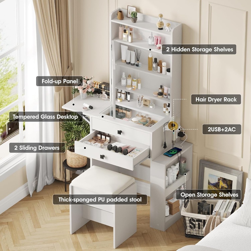 Meja Rias Kecil dengan 3 Cermi - Desk Setup Charging Station ulasan dan harga